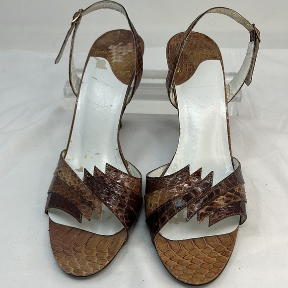 Vintage Gloria Vanderbilt Sz 8.5 Snakeskin Open Toe Heel Sandals - Picture 4 of 12